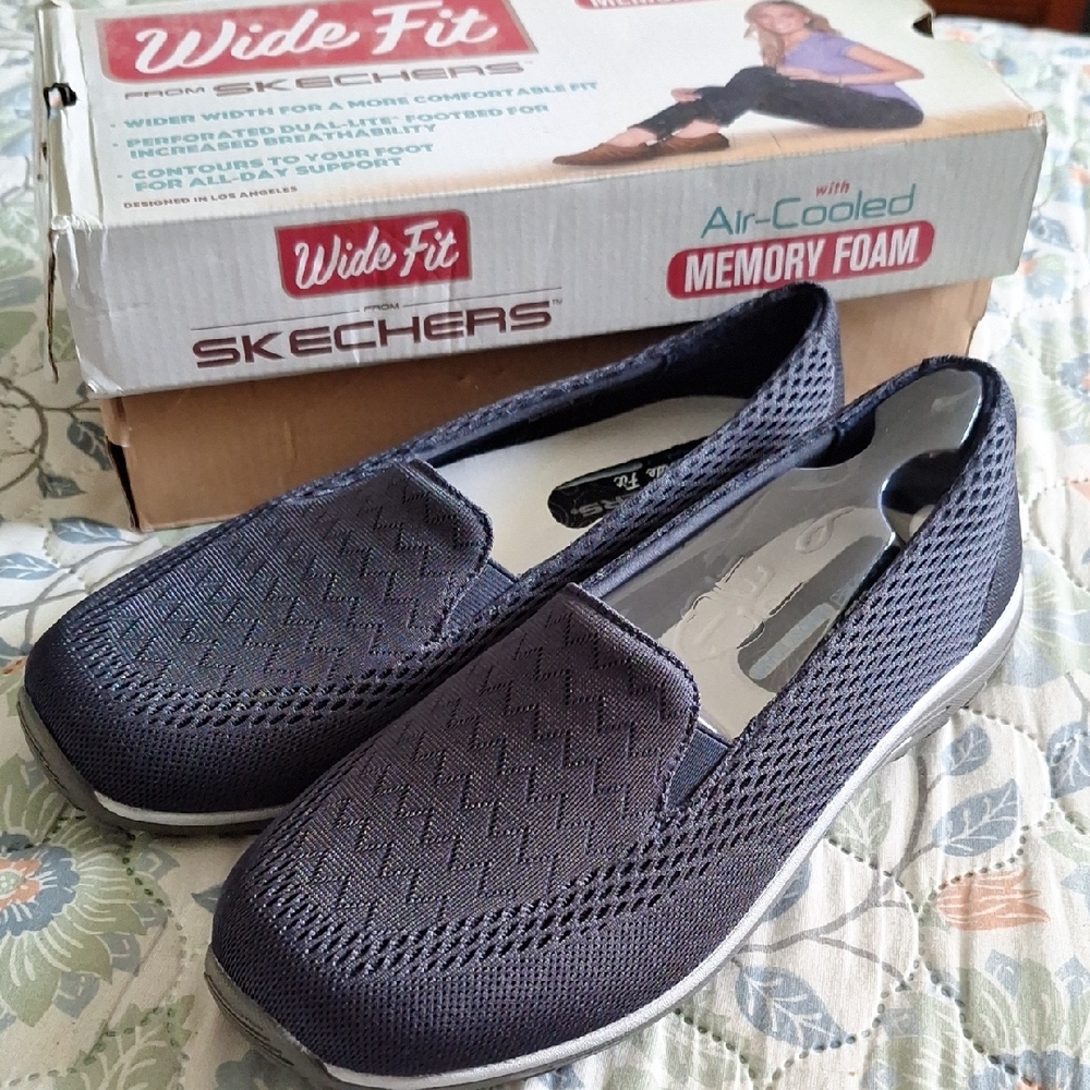 Skechers Women's Wide Fit Navy Slip-On Shoes